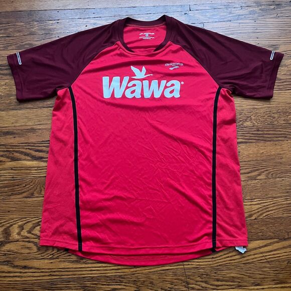 Brooks Wawa Distance 3.0 Short Sleeve T-Shirt Men's L Red Running Marathon Gym - Picture 1 of 6